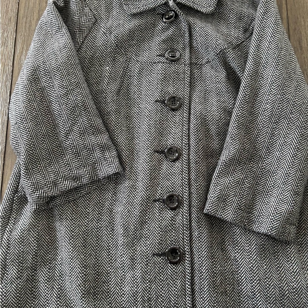 ambition Herringbone Button-Front Trench Coat - Gray